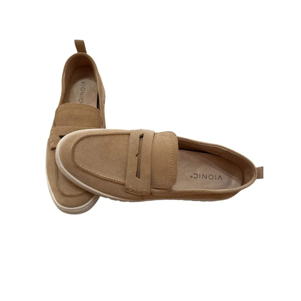 Vionic Uptown Suede Penny Loafers Tan Camel Slip On Sneaker Women's 9 Orthopedic